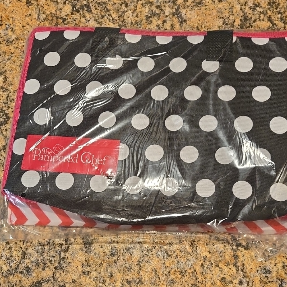 Discontinued Pampered Chef Black and White Polka Dot Tote with Pink Trim